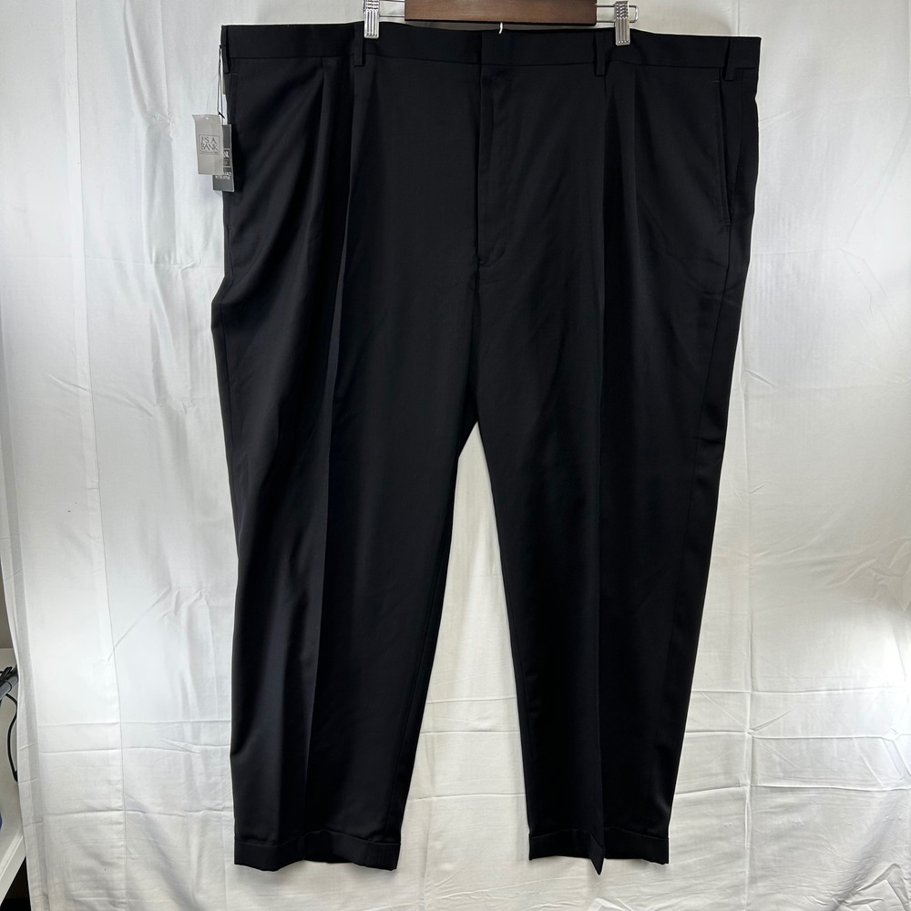 Jos. A. Bank Dress Pants Mens 52x29 Black Traveler Wool Pleated Cuffed NEW $220